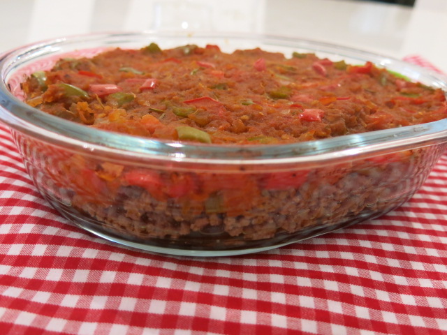 Layered eggplant, ground meat and tomato sauce